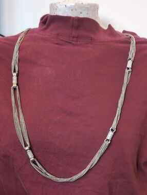 Elegant Long Silver-Tone Multi-Strand Necklace